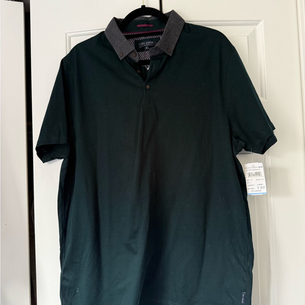Ted Baker Dark Green Polo with Gray Collar